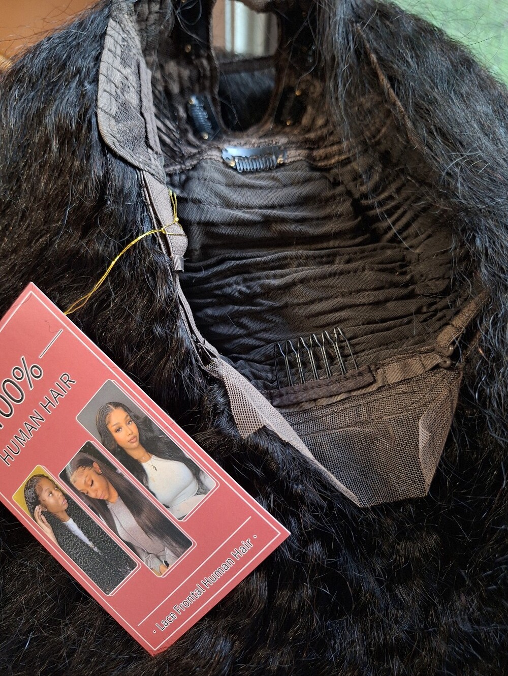 20 inch human hair wig - very dense black hair Natural Part NEW - Picture 2 of 3